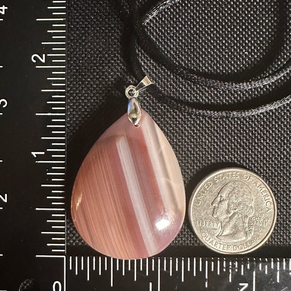 Pink Teardrop Agate Pendant Necklace with Black Cord - Picture 11 of 12
